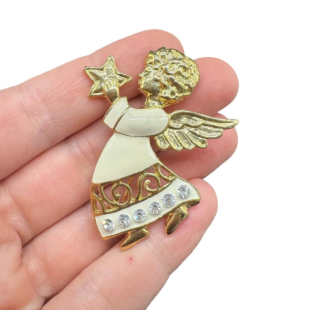 Vintage Jewelry Angel Child with Star Brooch Pin